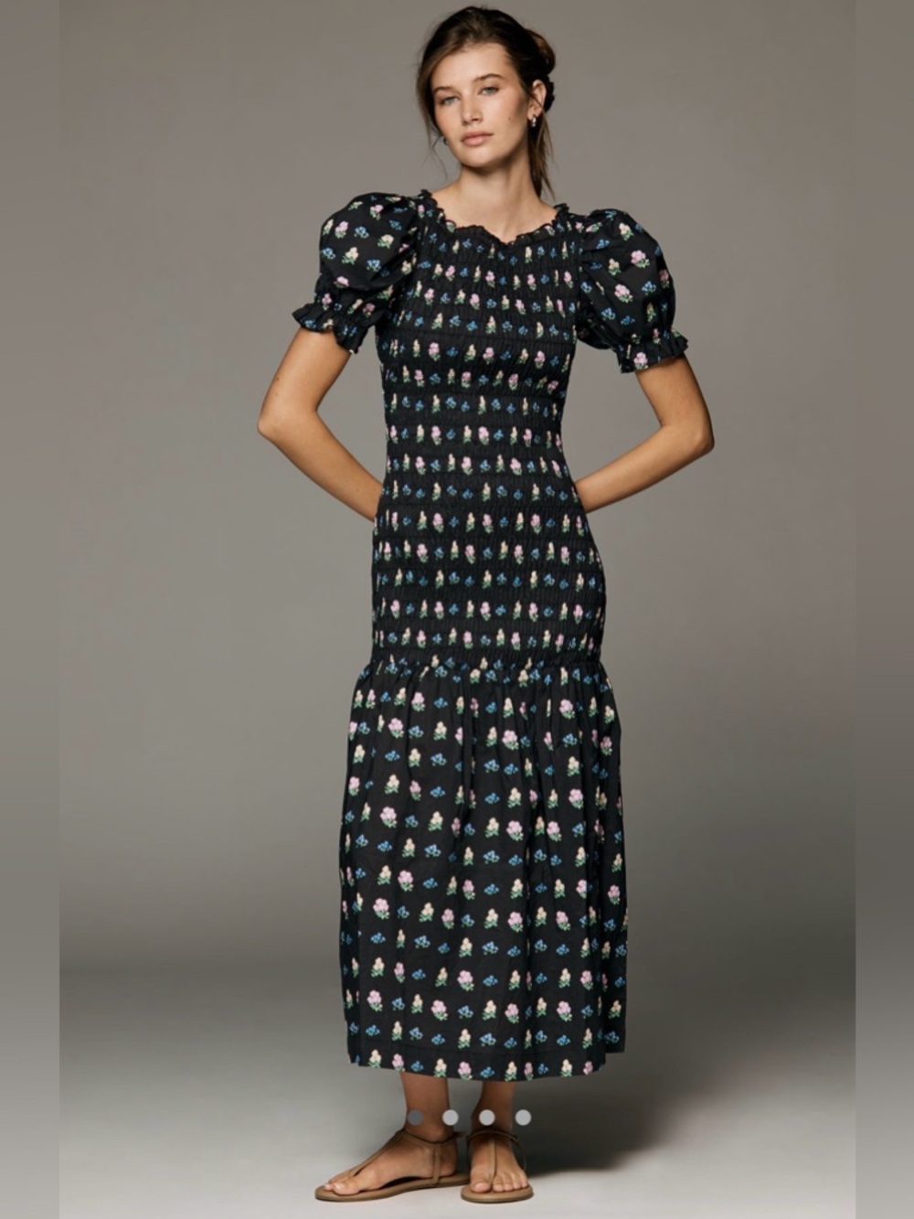 NWT Anthropologie Lisa Says Gah Soho Puff-Sleeve Midi Dress Noir Garden Floral S